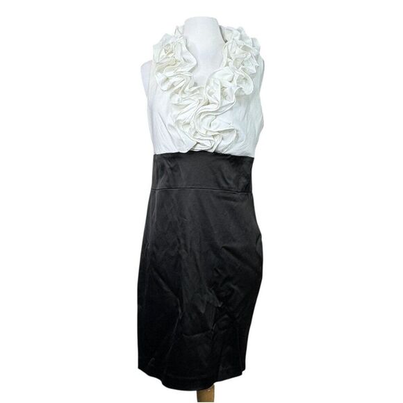 Xscape Ruffle Neckline Black and White Formal Dress Size 12 - Picture 1 of 7